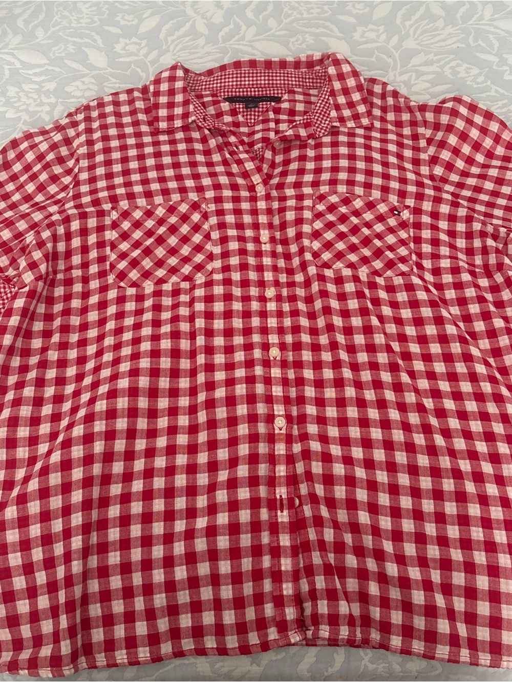 Tommy Hilfiger Red and White Gingham Button-Down Shirt